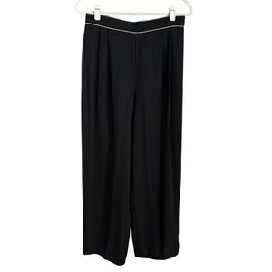 JOSEPH RIBKOFF Black Wide Leg Pants Gold Trim Vintage 80s Glam Cocktail Chic 14